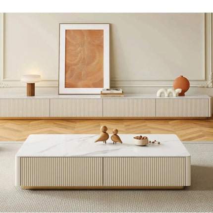 Nuvano Line – Luxury Coffee Table With TV Unit Modern Fluted Minimalist Design Low Base for Statement Living Room - Uber Decor
