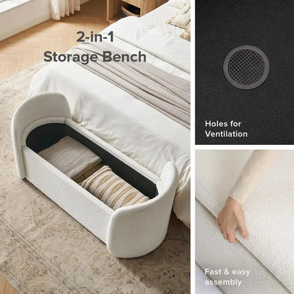 Sophie Curved 2-in-1 Storage Bench with Flip Top Seat Minimalist End-of-Bed Organizer for Bedroom & Entryway Spaces - Uber Decor