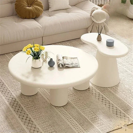 Tisza Cream Cloud Coffee Table Set Round MDF Tops Soft Edges Nesting Design Minimalist Accent for Small Apartments and Modern Living Rooms - Uber Decor
