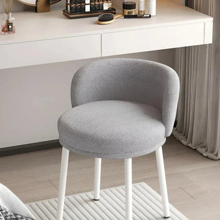 NordCream Chair | Minimalist Lamb Wool Vanity & Dining Stool with Backrest - Uber Decor