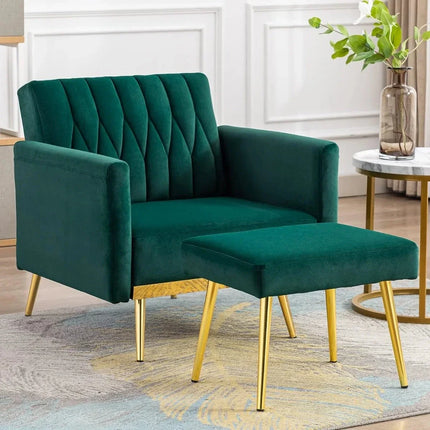 Selina- Modern Velvet Single Sofa Chair with Ottoman- Upholstered Tufted Lounge Accent Living Room Chair - Uber Decor