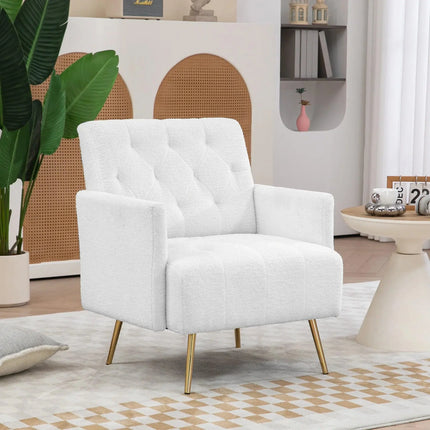 Sherpa-LUXE Modern Accent Chair – Upholstered Tufted Armchair with Gold Steel Legs for Living Room Comfort - Uber Decor
