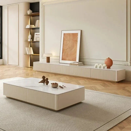 Nuvano Line – Luxury Coffee Table With TV Unit Modern Fluted Minimalist Design Low Base for Statement Living Room - Uber Decor