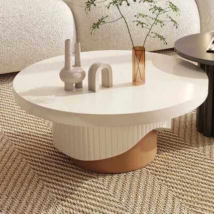 Seine Blanc Nordic Minimalist Round Side Table White MDF Top Natural Wood Legs Matte Finish for Living Room and Bedroom - Uber Decor