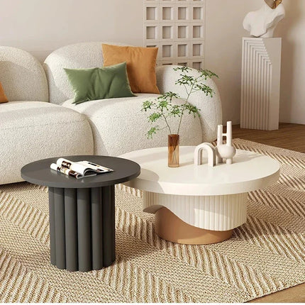 Seine Blanc Nordic Minimalist Round Side Table White MDF Top Natural Wood Legs Matte Finish for Living Room and Bedroom - Uber Decor