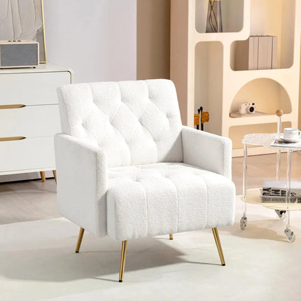 Sherpa-LUXE Modern Accent Chair – Upholstered Tufted Armchair with Gold Steel Legs for Living Room Comfort - Uber Decor