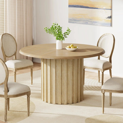 Bellewood French Round Dining Set – Custom Solid Wood with Upholstered Chairs, 4 Seater for Formal Dining Room - Uber Decor