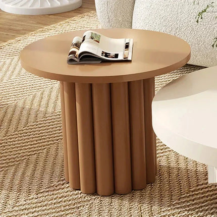 Seine Blanc Nordic Minimalist Round Side Table White MDF Top Natural Wood Legs Matte Finish for Living Room and Bedroom - Uber Decor
