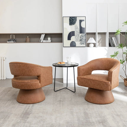 Ravelle- Modern U-Back Leather Accent Chair with Upholstered Round 360 Revolving Swivel Barrel Armchair for Living Room - Uber Decor