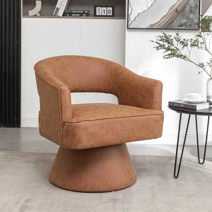 Ravelle- Modern U-Back Leather Accent Chair with Upholstered Round 360 Revolving Swivel Barrel Armchair for Living Room - Uber Decor