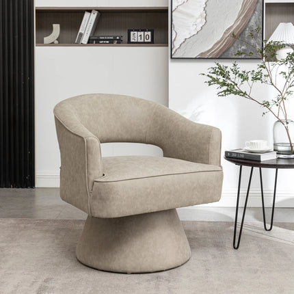 Ravelle- Modern U-Back Leather Accent Chair with Upholstered Round 360 Revolving Swivel Barrel Armchair for Living Room - Uber Decor