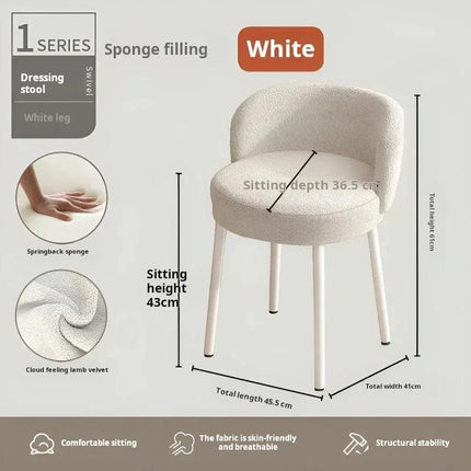 NordCream Chair | Minimalist Lamb Wool Vanity & Dining Stool with Backrest - Uber Decor