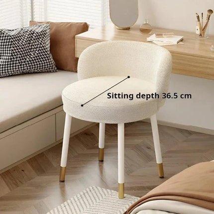 NordCream Chair | Minimalist Lamb Wool Vanity & Dining Stool with Backrest - Uber Decor