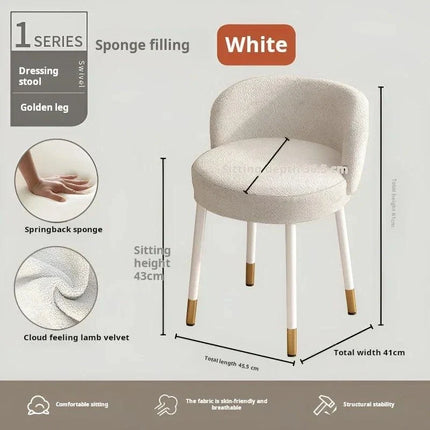 NordCream Chair | Minimalist Lamb Wool Vanity & Dining Stool with Backrest - Uber Decor