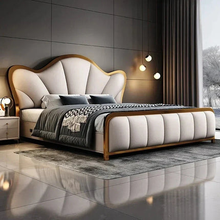 Restful Haven Japandi Curved Luxury Bed with Storage – Modern Bedroom Centerpiece - Uber Decor