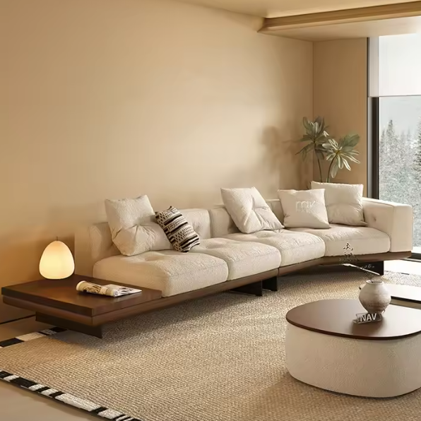 Cartagena Sectional Sofa with Chaise & Built-In Side Table Modern Japandi-Inspired Living Room Sofa