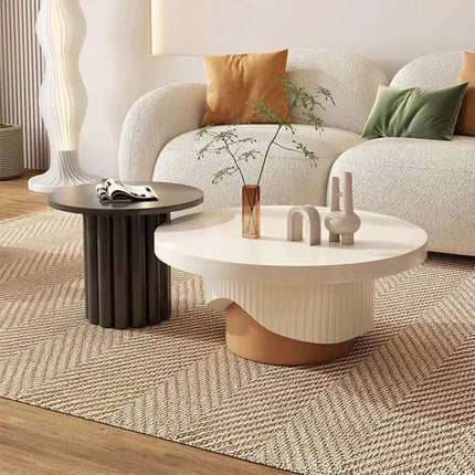 Seine Blanc Nordic Minimalist Round Side Table White MDF Top Natural Wood Legs Matte Finish for Living Room and Bedroom - Uber Decor
