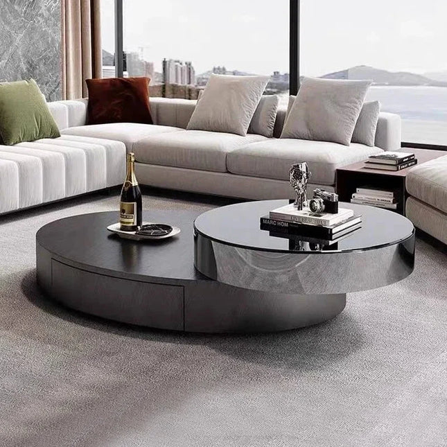 Po River Elevato Modern Minimalist Standing Coffee Table Italian Japanese Fusion Oak Veneer Top Matte Finish for Kitchen Office Living - Uber Decor
