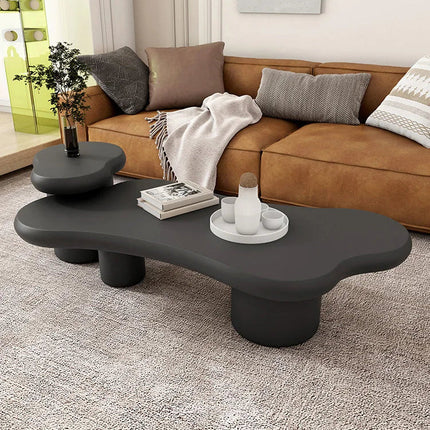 Kayla Wabi-Sabi Sculptural Japandi Coffee Table – Organic Mid-Century Solid Wood Center Table for Living Room & Sofa Area
