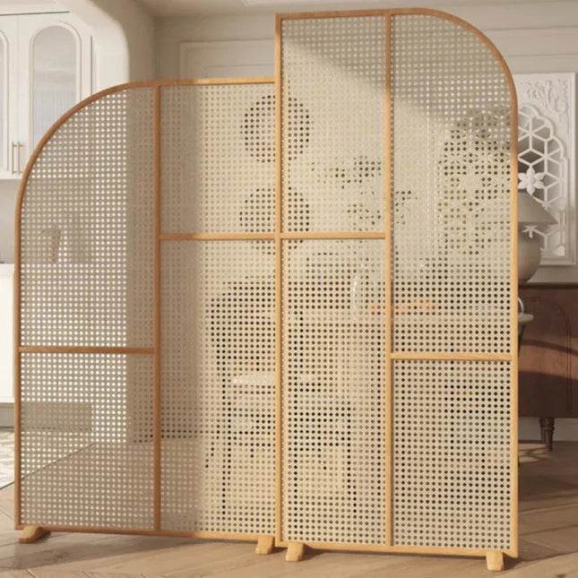 DIVI Handcrafted Wooden Rattan Room Divider with Curved Panel Design for Living Areas, Bedrooms & Custom Interior Zoning