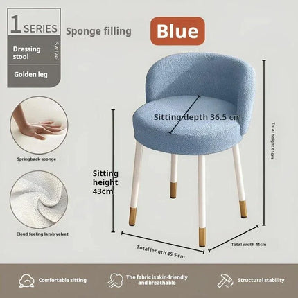 NordCream Chair | Minimalist Lamb Wool Vanity & Dining Stool with Backrest - Uber Decor