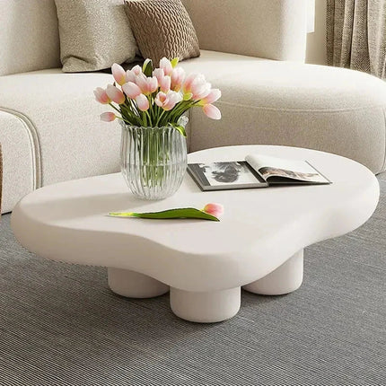 Tigris Blanc Cloud Coffee Table White Sculptural Top Irregular Organic Form Rounded Legs Minimalist Accent for Modern Living Rooms - Uber Decor