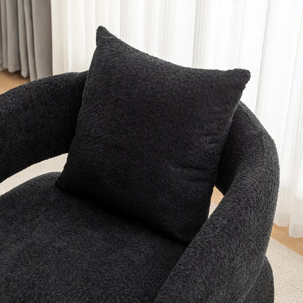 Syrena- Open U-Back Flat Front Curved Boucle Upholstered Accent Armchair with Pillow - Uber Decor
