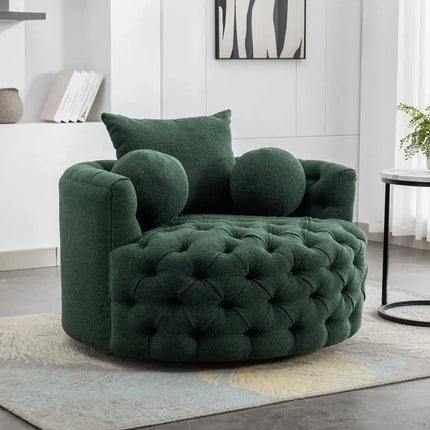 Orania- 360 Degree Swivel Accent Chair Single Barrel Sofa with Round Tufted Base and 3 Toss Pillows - Uber Decor