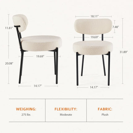 NUBOLO – Modern Plush Dining Chair Set with Curved Backrest & Metal Legs for Kitchen & Living Room Spaces - Uber Decor