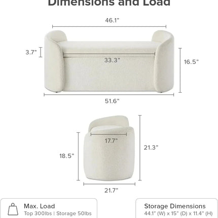 Sophie Curved 2-in-1 Storage Bench with Flip Top Seat Minimalist End-of-Bed Organizer for Bedroom & Entryway Spaces - Uber Decor