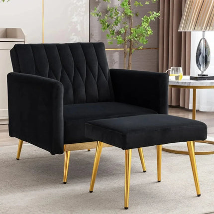 Selina- Modern Velvet Single Sofa Chair with Ottoman- Upholstered Tufted Lounge Accent Living Room Chair - Uber Decor