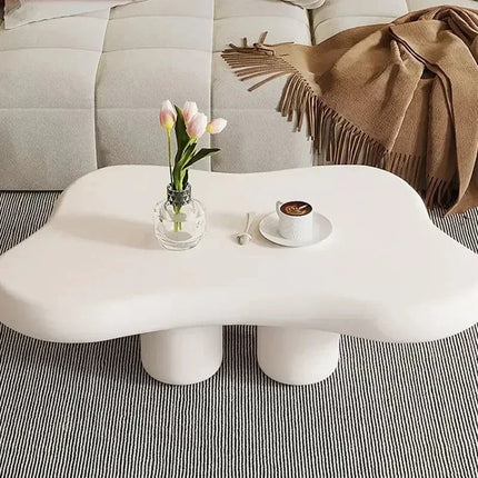 Tigris Blanc Cloud Coffee Table White Sculptural Top Irregular Organic Form Rounded Legs Minimalist Accent for Modern Living Rooms - Uber Decor