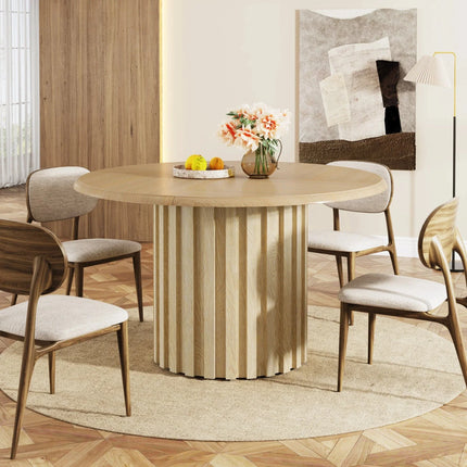 Bellewood French Round Dining Set – Custom Solid Wood with Upholstered Chairs, 4 Seater for Formal Dining Room - Uber Decor