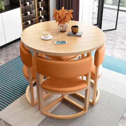 Nordica Compact Round Dining Set – Scandinavian Solid Wood with Custom Upholstery for Kitchen or Small Dining Room - Uber Decor