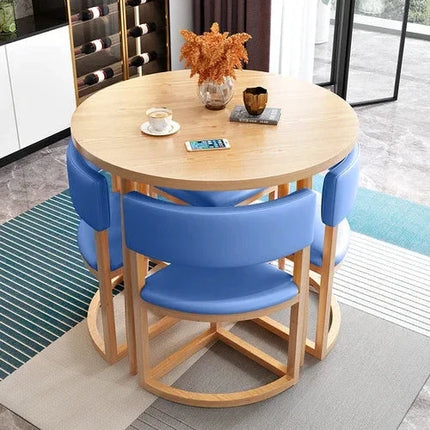 Nordica Compact Round Dining Set – Scandinavian Solid Wood with Custom Upholstery for Kitchen or Small Dining Room - Uber Decor