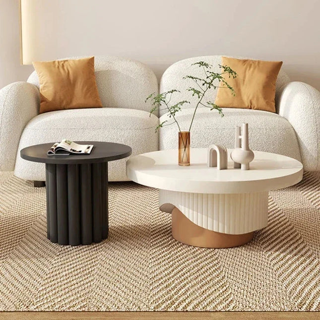 Seine Blanc Nordic Minimalist Round Side Table White MDF Top Natural Wood Legs Matte Finish for Living Room and Bedroom - Uber Decor