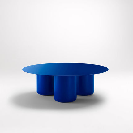 Ord Modern Sculptural Cobalt Blue Round Minimalist Center Table with Cylindrical Base for Living Room - Uber Decor
