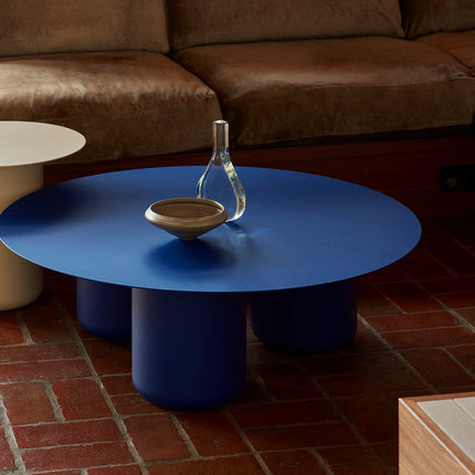 Ord Modern Sculptural Cobalt Blue Round Minimalist Center Table with Cylindrical Base for Living Room - Uber Decor