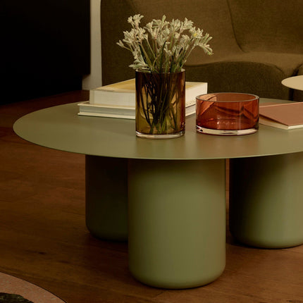 Ord Modern Sculptural Cobalt Blue Round Minimalist Center Table with Cylindrical Base for Living Room - Uber Decor