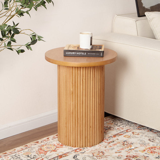 The Aria Column – Custom Fluted Cylindrical Wooden Side Table in Modern Scandinavian Style for Living Room, Bedroom, or Lounge - Uber Decor