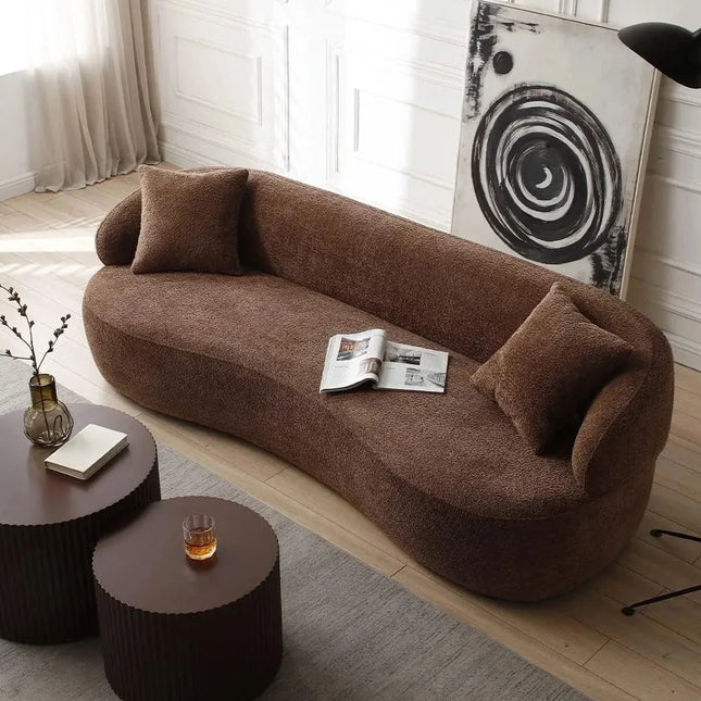 Malaga Curved Sofa- Mid Century Modern Curved Back Upholstered Boucle Sofa for Living Room - Uber Decor