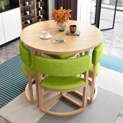Nordica Compact Round Dining Set – Scandinavian Solid Wood with Custom Upholstery for Kitchen or Small Dining Room - Uber Decor