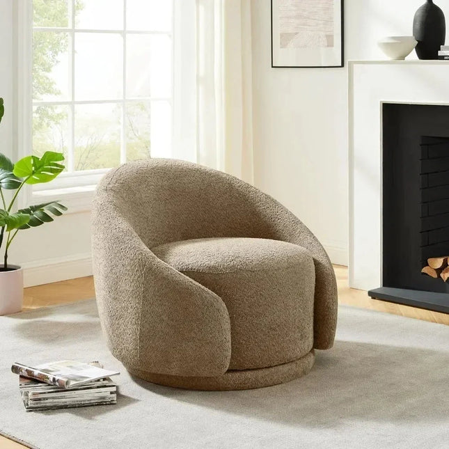 Elara Swivel Barrel Chair- Upholstered Modern Round Accent Arm Chair for Bedroom or Living Room - Uber Decor