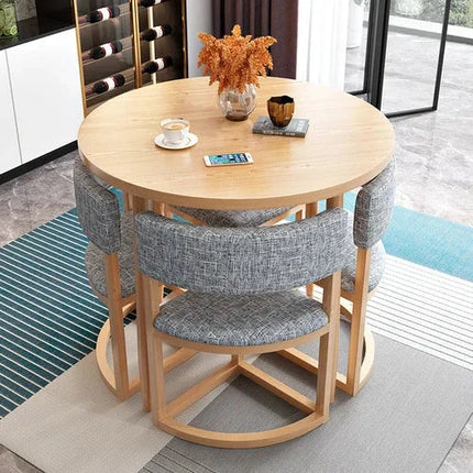 Nordica Compact Round Dining Set – Scandinavian Solid Wood with Custom Upholstery for Kitchen or Small Dining Room - Uber Decor