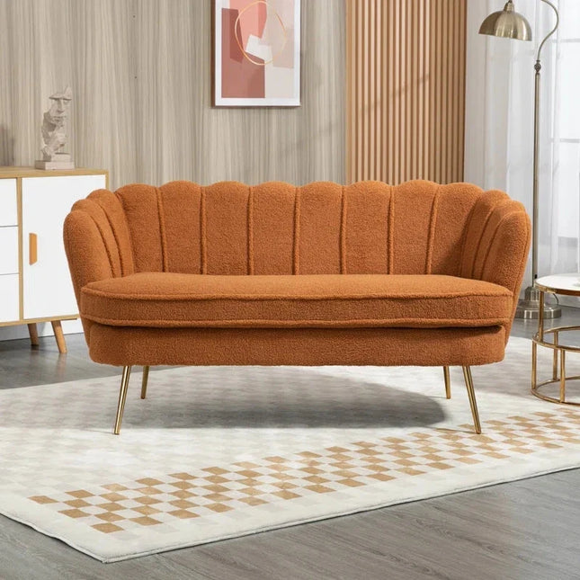 Thalia 59" Loveseat- Butterfly Style Tufted Back Upholstered 2 Seater Sofa with Golden Steel Legs - Uber Decor