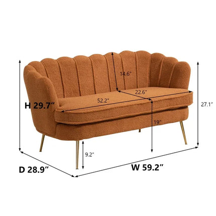 Thalia 59" Loveseat- Butterfly Style Tufted Back Upholstered 2 Seater Sofa with Golden Steel Legs - Uber Decor