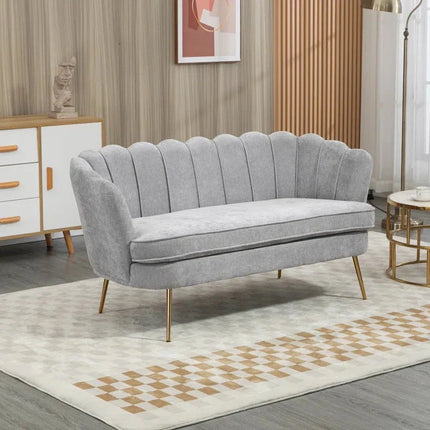 Thalia 59" Loveseat- Butterfly Style Tufted Back Upholstered 2 Seater Sofa with Golden Steel Legs - Uber Decor