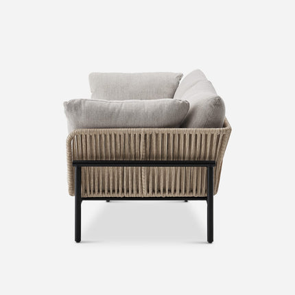 Rattan Riviera Rope Wicker Outdoor Sofa Set, Patio Conversation Garden Lounge Set, Japandi Boho Poolside Terrace Porch Furniture