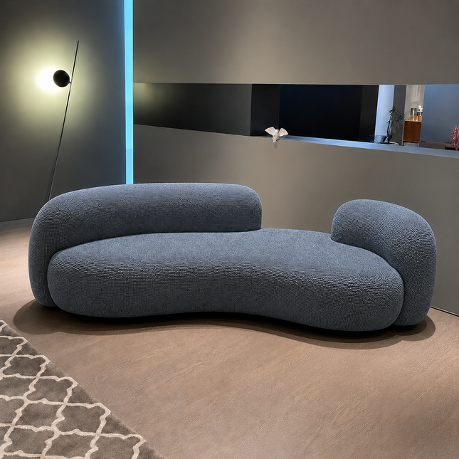 SkyHaven 106″ Cloud Lounge Sofa – Ready to Ship in Dull Blue Waffle-Textured Boucle Fabric for Living Room