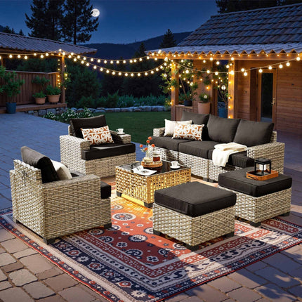 Canyon Breeze PE Rattan Wicker Outdoor Sofa Set, Patio Conversation Garden Lounge Set, Boho Poolside Terrace Porch Furniture